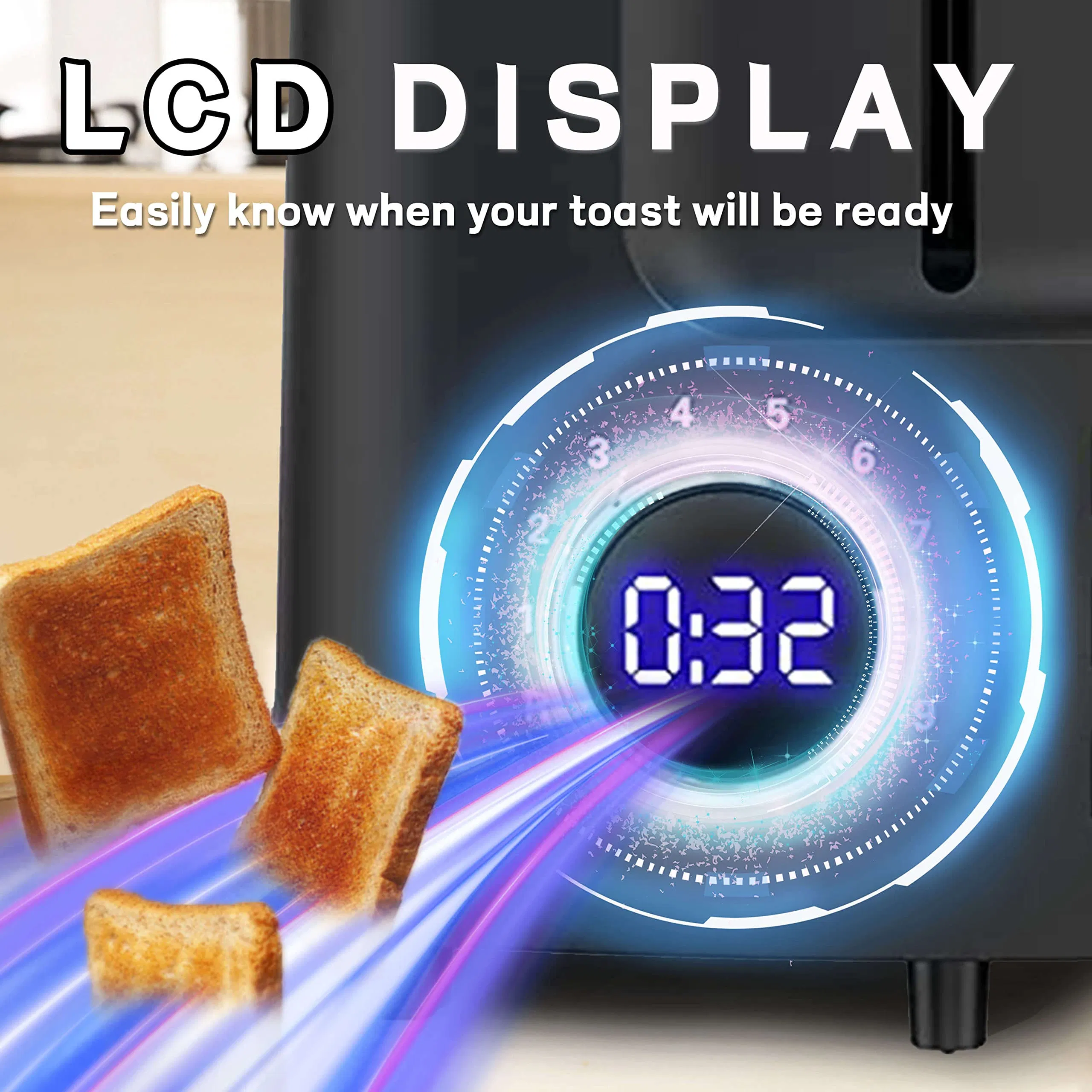 Great Quality Digital Countdown Timer 2 Slice Wide Slot Smart Bread Toaster