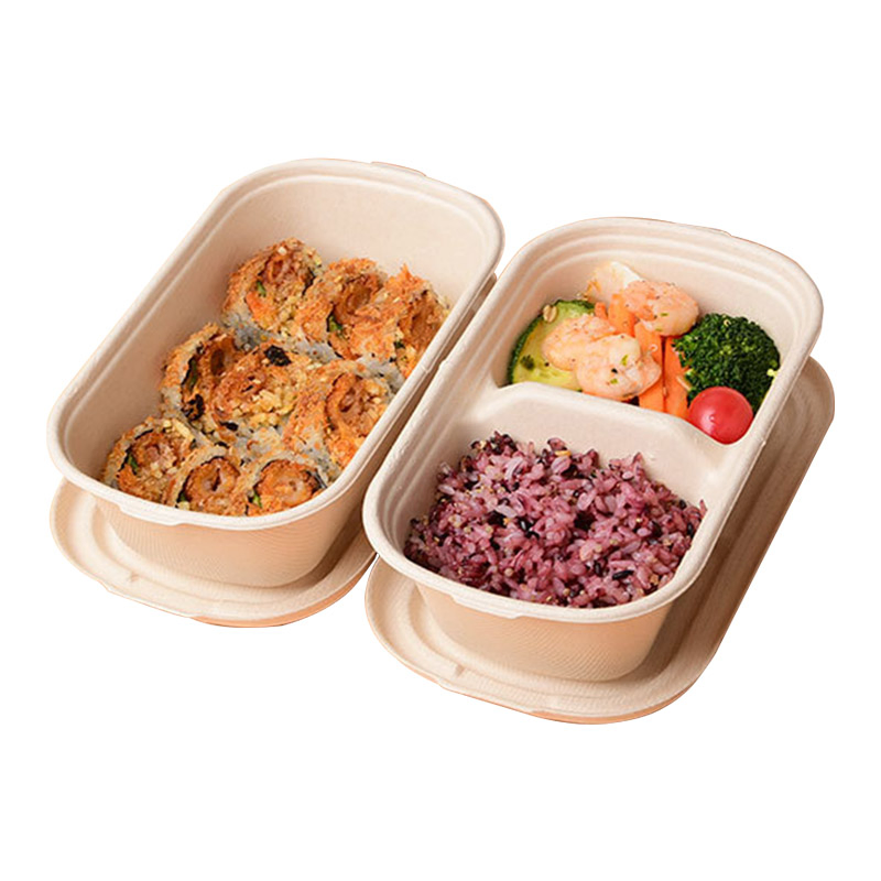 2 Comp. Sugarcane Bagasse Takeaway Lunch Box Disposable Biodegradable Food Container
