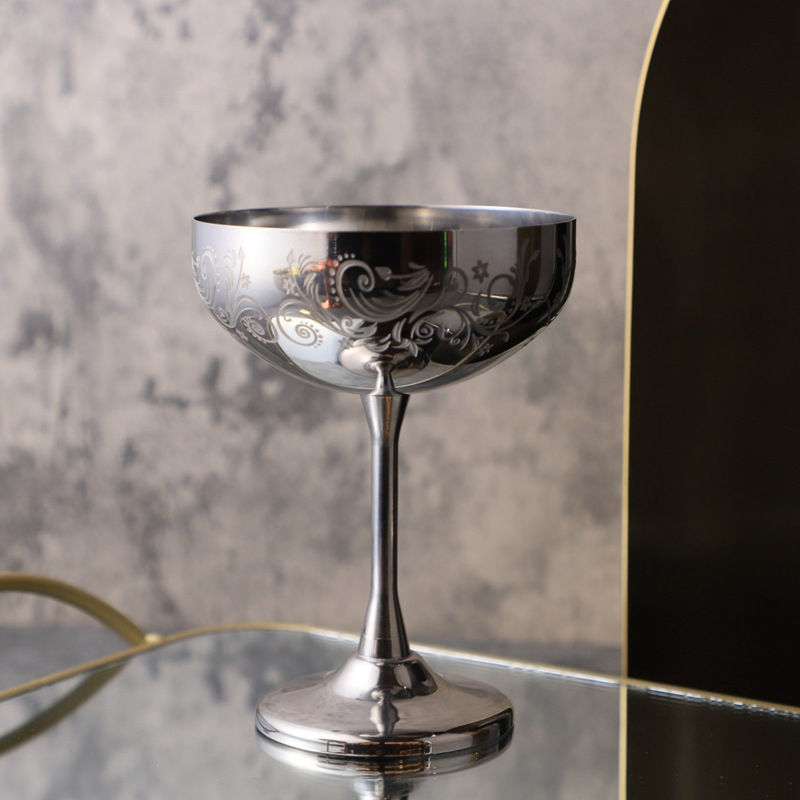Stylish Stainless Steel Floral Cocktail Glasses for Home Bars