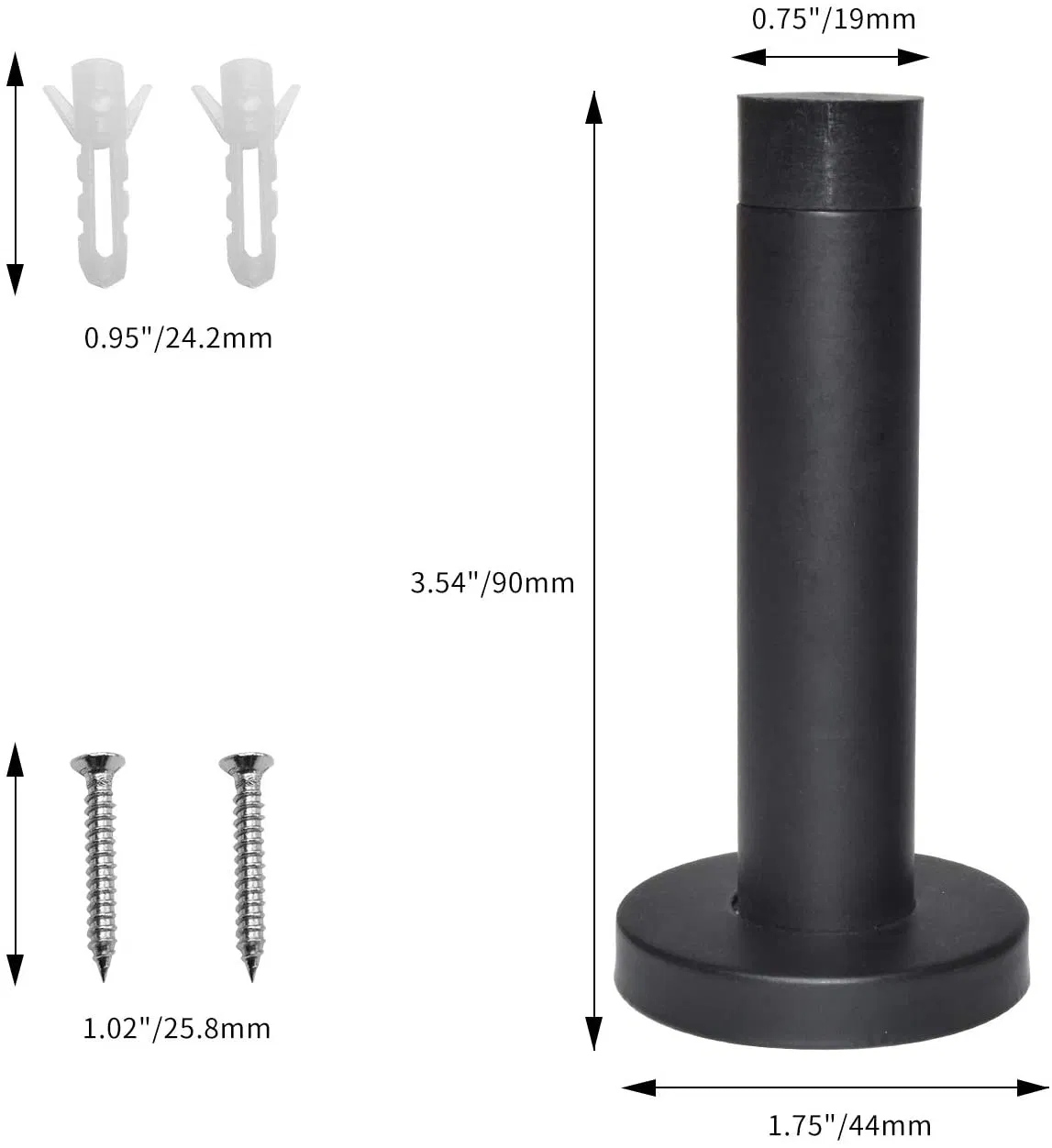 Stainless Steel Matt Black Door Stop Wall Mounted Doorstop Rubber Buffer Stopper