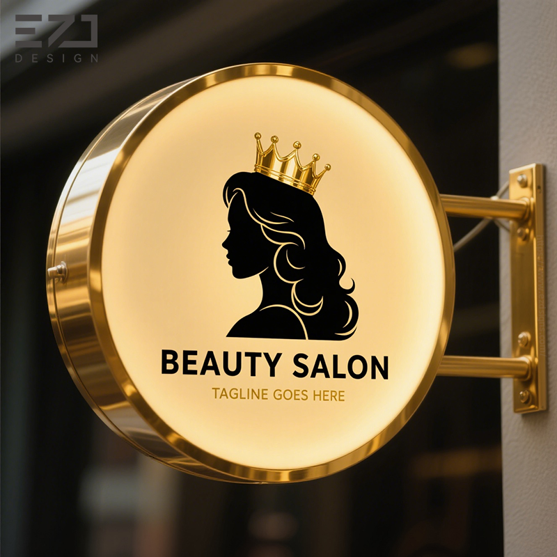 Free Design UV Printing Round Electroplating Gold Mirror Beauty Salon Light Box