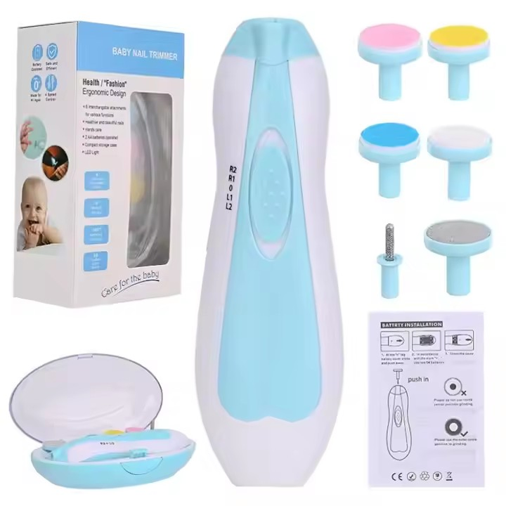 Nail Cutter Baby Nail Trimmer 6 in 1 Safe Electric Baby Nail File Clipper Manicure Pedicure Fingernail Scissors with Light