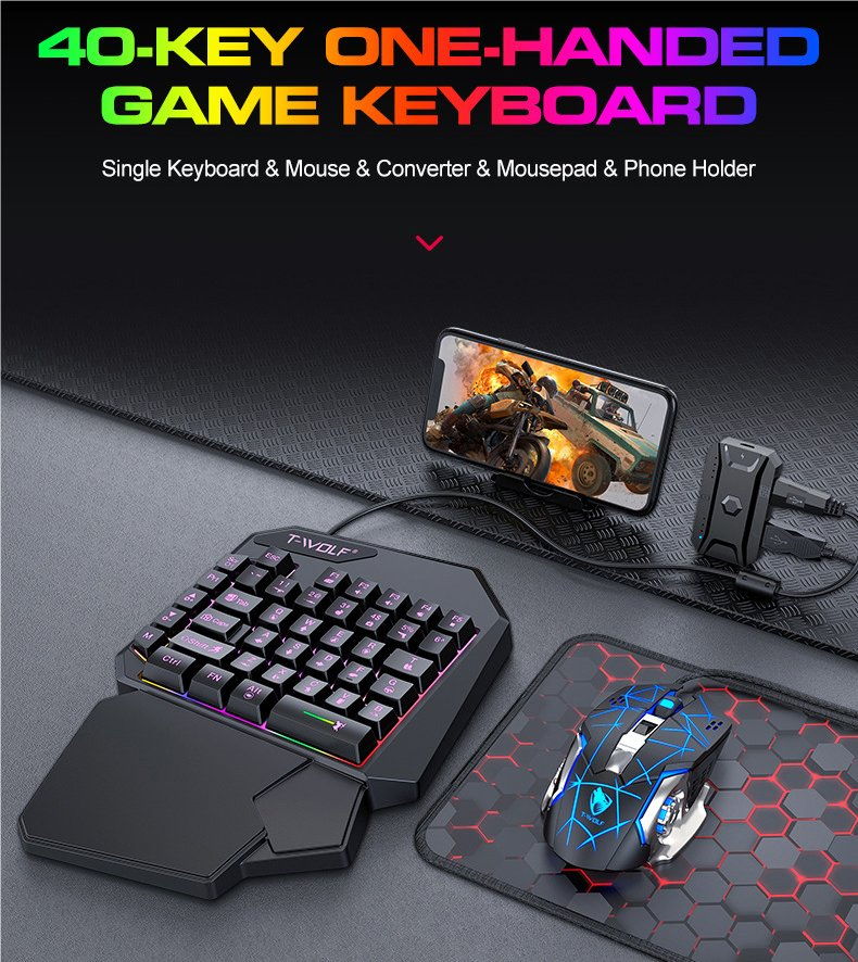 Wired Keyboard and Mouse with 3-Color Mixing Backlight Mini Gaming Keyboard
