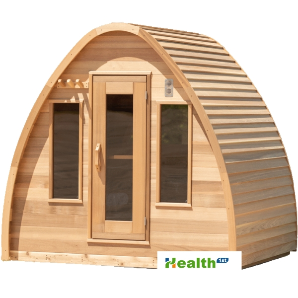 Traditonal Steam Outdoor Pod Sauna with Black Roof Shingles