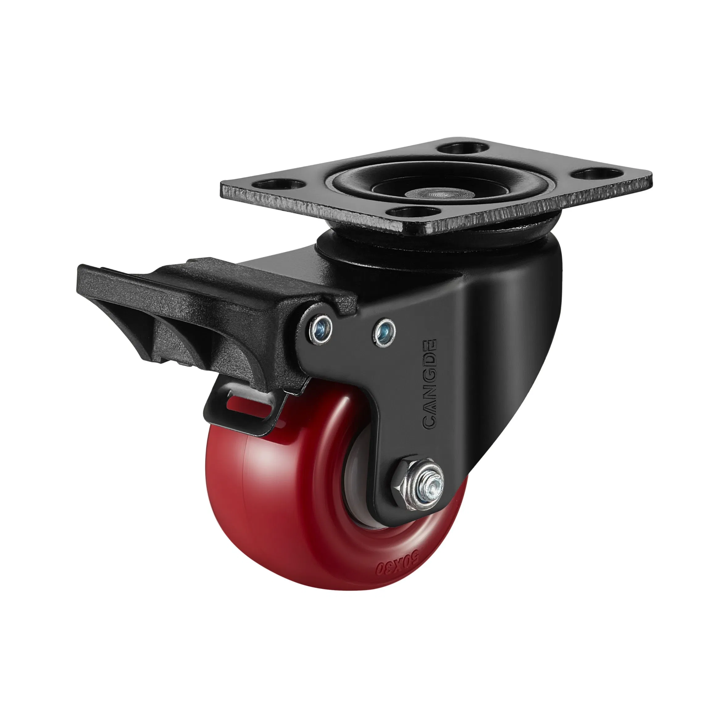 Wear-Resistant Red Polyurethane Caster Set - Includes Threaded Stem and Brake Models, 40mm/50mm, for Silent Equipment Movement