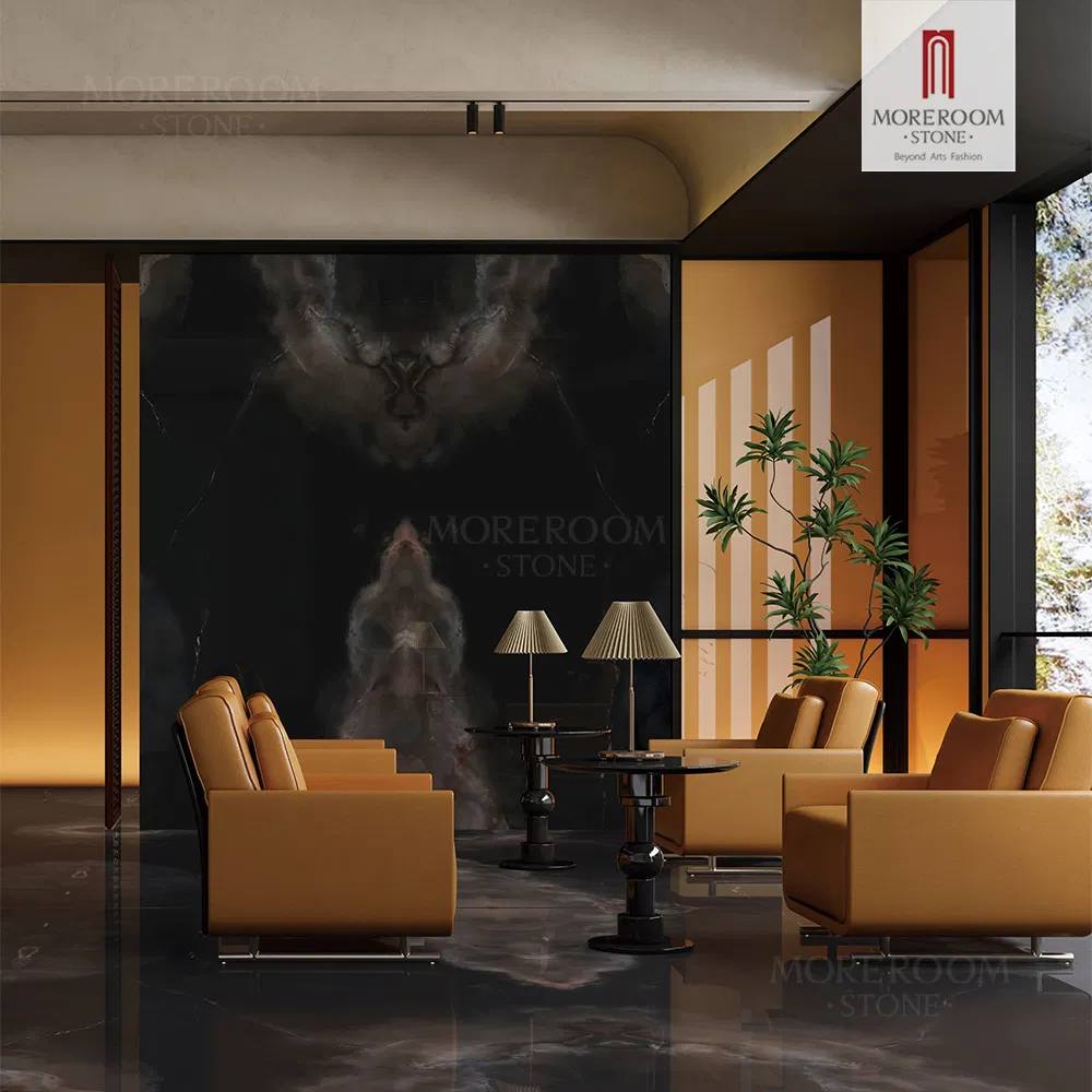 Porcelain Slab Onxy Black Marble Tiles for Luxury Hotel Bathroom Lobby Design