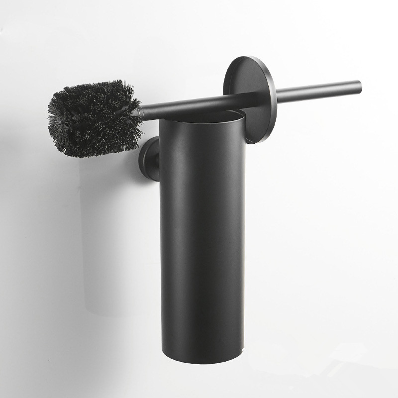 Round 304 Stainless Steel Black Wall Mounted Metal Toilet Brush Holder Set