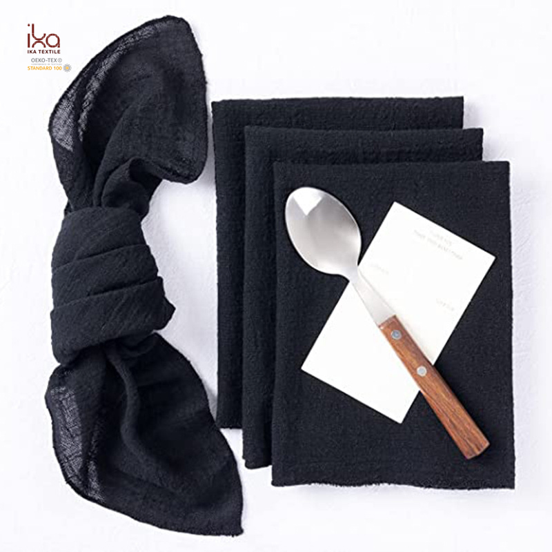 Wedding Personalized Cloth Eco Friendly White Logo Embroidered Cotton Linen Custom Printed Restaurant Table Napkin with Hemstitch