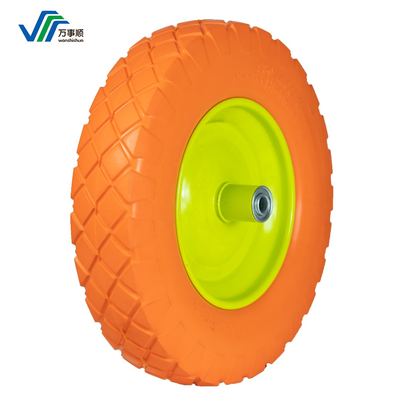 PU Foam Wheel 8X1.75 Inch Flat Free Hand Truck Wheel Tire with Silver Chrome Rim for Garden Beach Wagon Cart