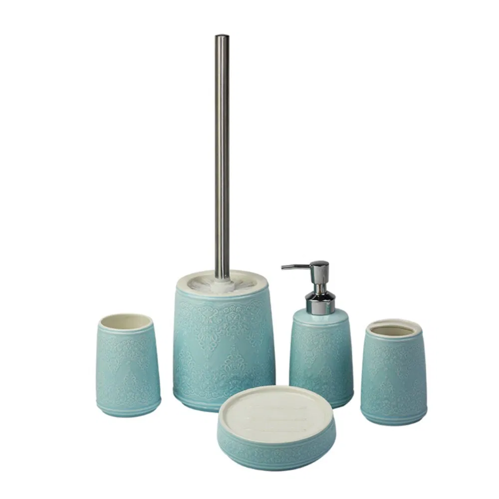 Ceramic 5-Piece Green Glass Bathroom Set for Bath Use