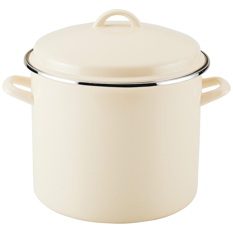 Enamel on Steel Stockpot with Lid, Induction Suitable, 12 Quart, Almond Cream