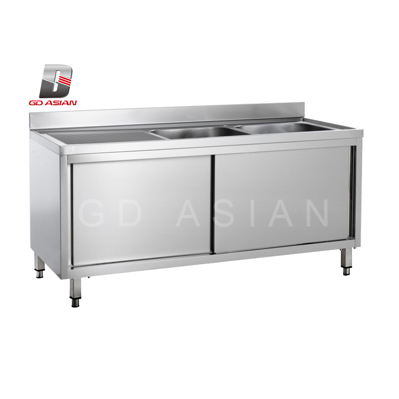 Sink with 1 Right Basin and 1 Left Storage Surface Square Stainless Steell Legs