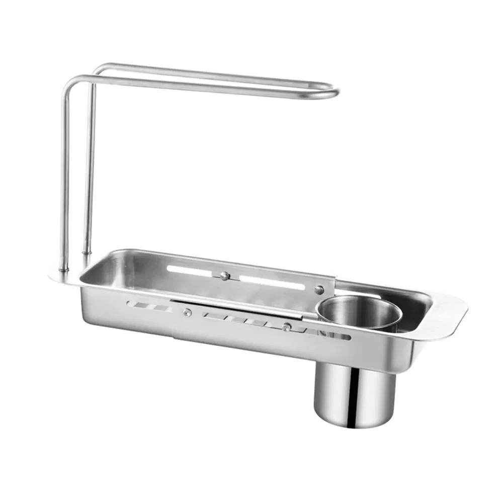 Stainless Steel Kitchen Retractable Drain Rack Dishwashing Basin Drain Basket Sink Filter