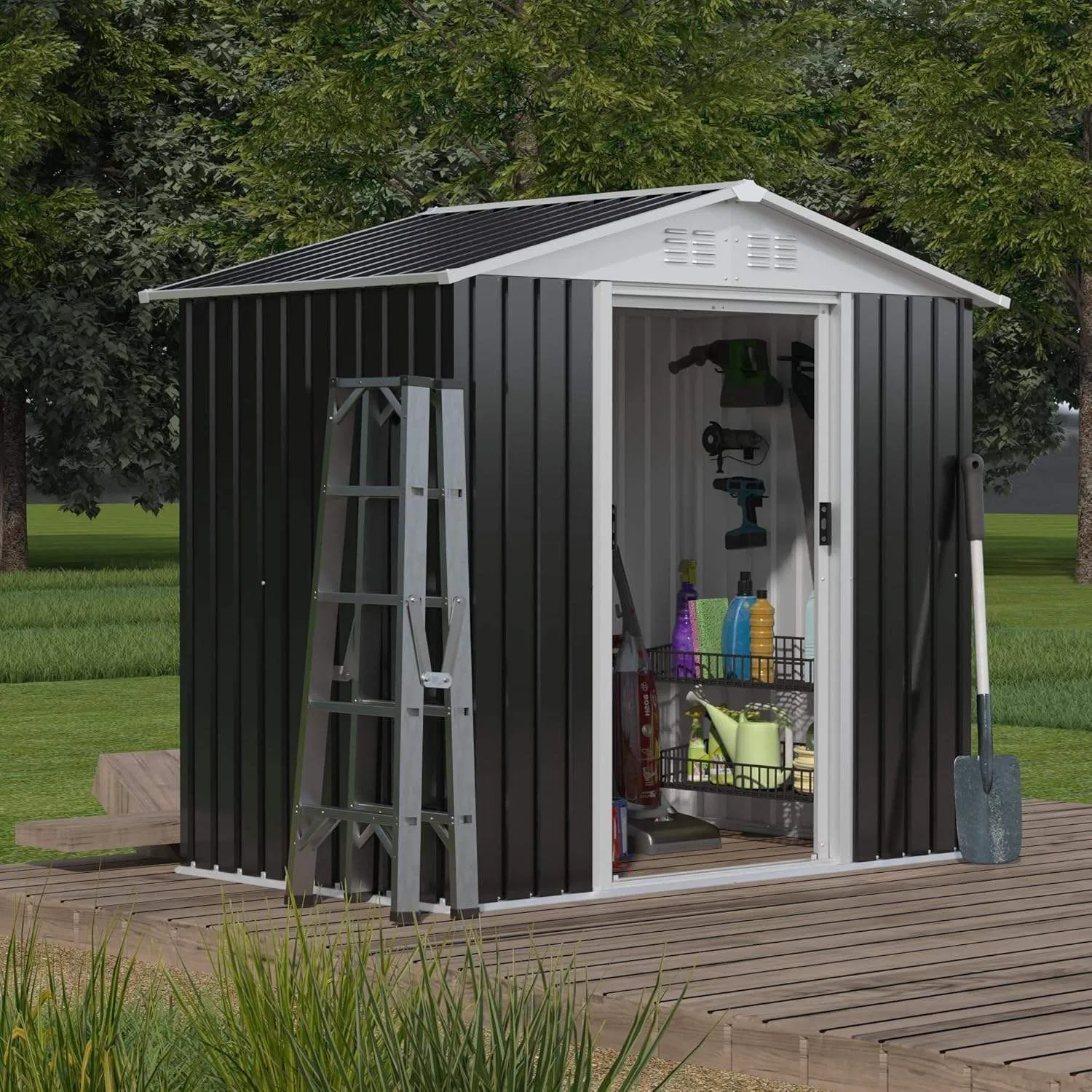 10*8FT Secure Lockable Steel Storage Shed Tidy Potting Garden Shed Reliable Outdoor Home Shed Outdoor Storage Shed Garden Shed Prefabricated Shed