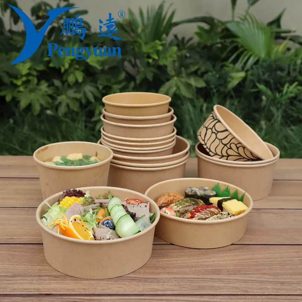 ODM OEM Custom Printed Takeaway Kraft Paper Food Packaging Salad Soup Noodle Bowl with Lid