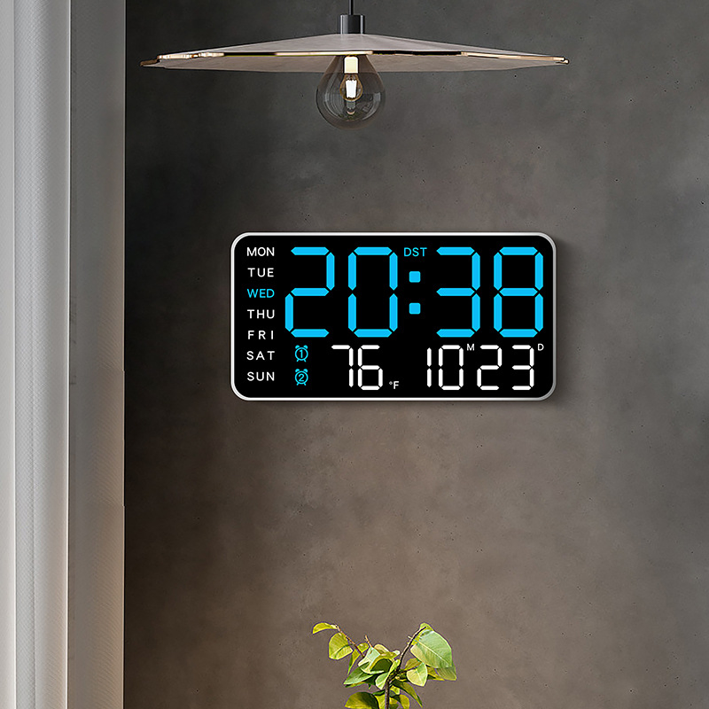 Large Digital Wall Clock Temp Date Week Display Remote Control USB Powered Table Clock Wall-Mounted Dual Alarms LED Clocks