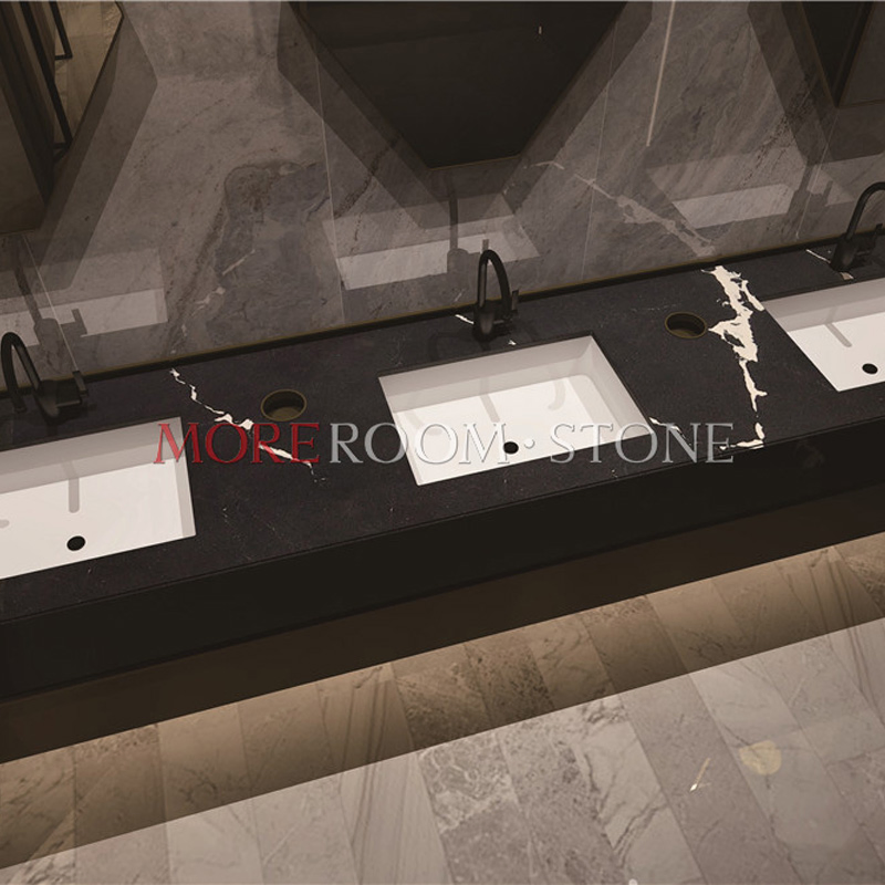 Custom Black Granite Marble Like Quartz Bathroom Vanity Tops with Undermount Sink