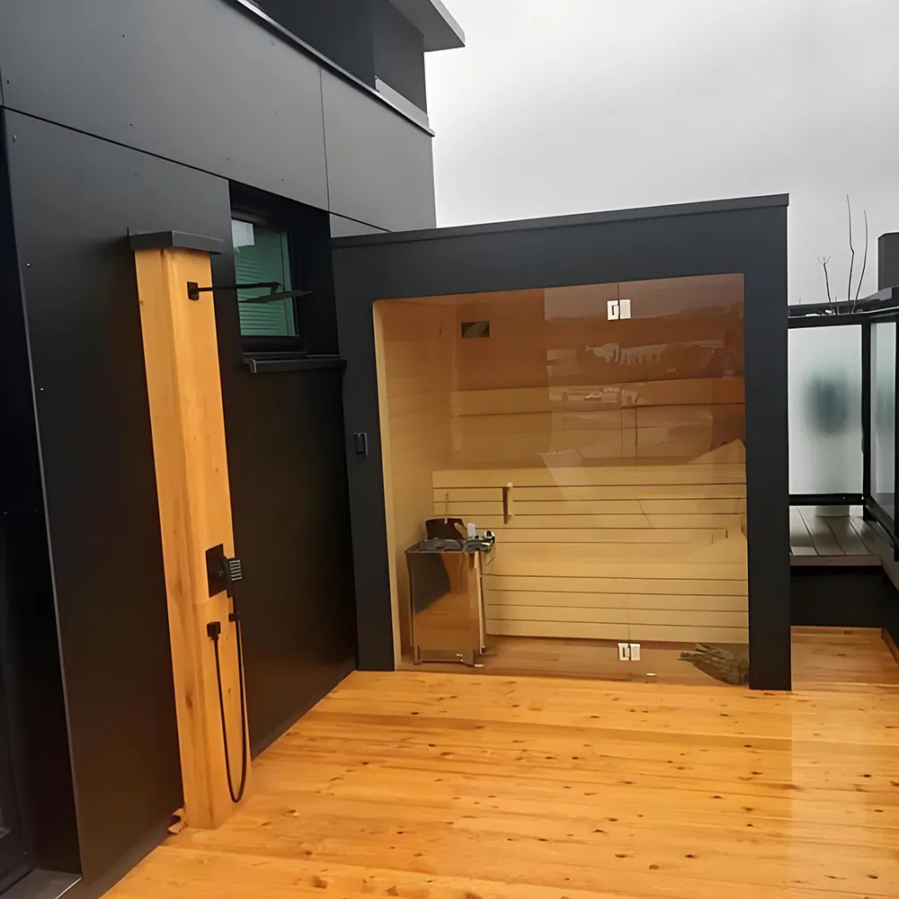 Customizable Outdoor Traditional Square Sauna with LED Lighting