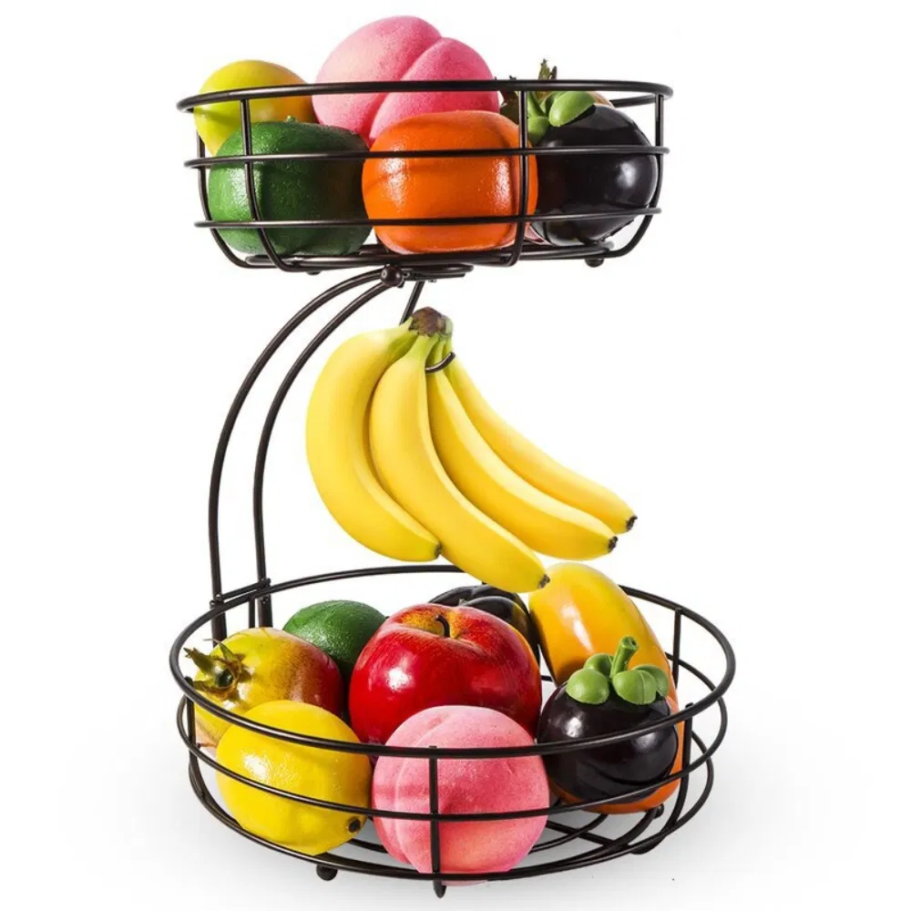 Large Capacity 2-Tier Countertop Fruit Basket Bowl with Banana Hanger Mi24437