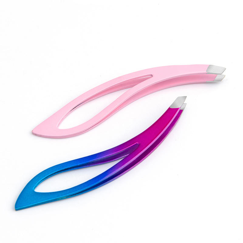 Stainless Steel Colored Slant Tips Eyebrow Eyelash Application Hair Removal Makeup Tweezers