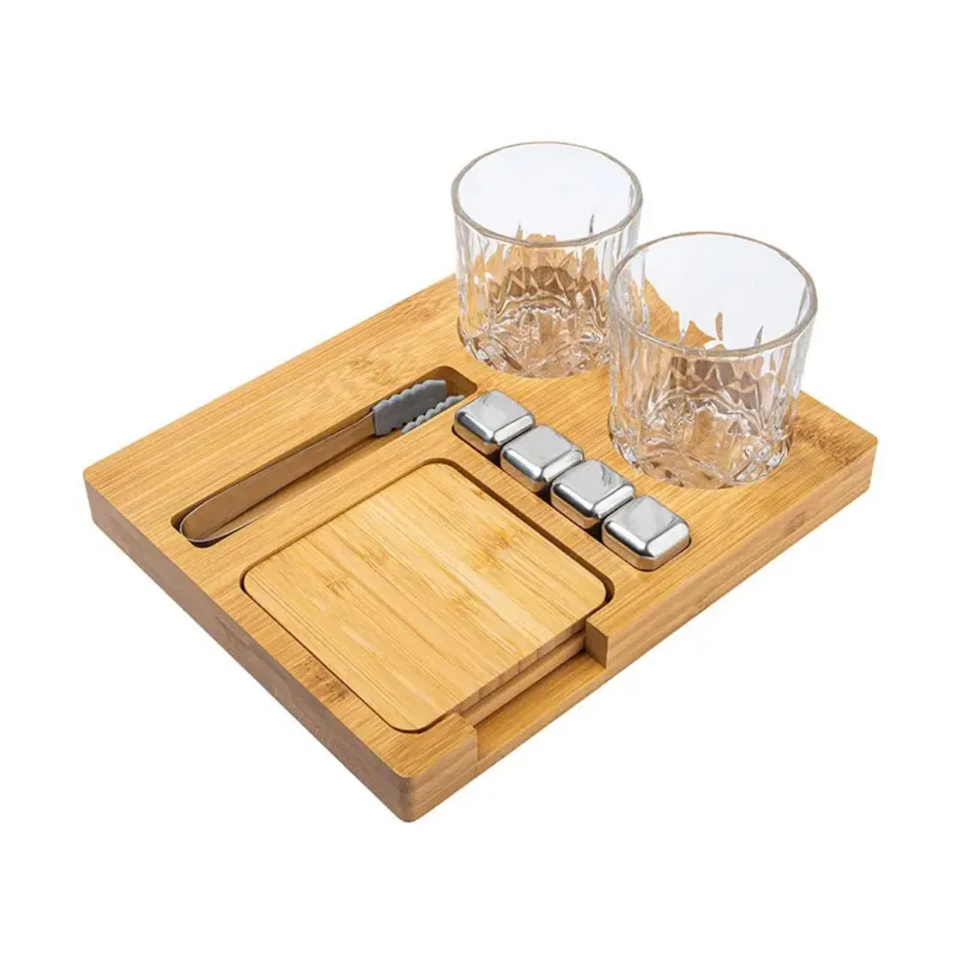 Wholesale Luxury Collins 10 Piece Whiskey Set Customized Creative Crystal Whiskey Glasses with Coasters Bamboo Tray
