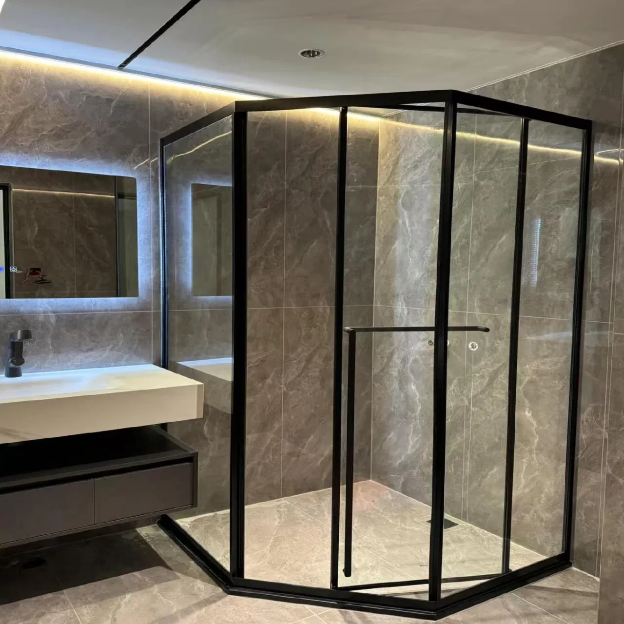 17. High Quality Aluminium Safety Tempered Clear Glass Slim Aluminum Frame Partition Wall Bathroom Simple Shower Screen Sliding Glass Security Door for Bathroom