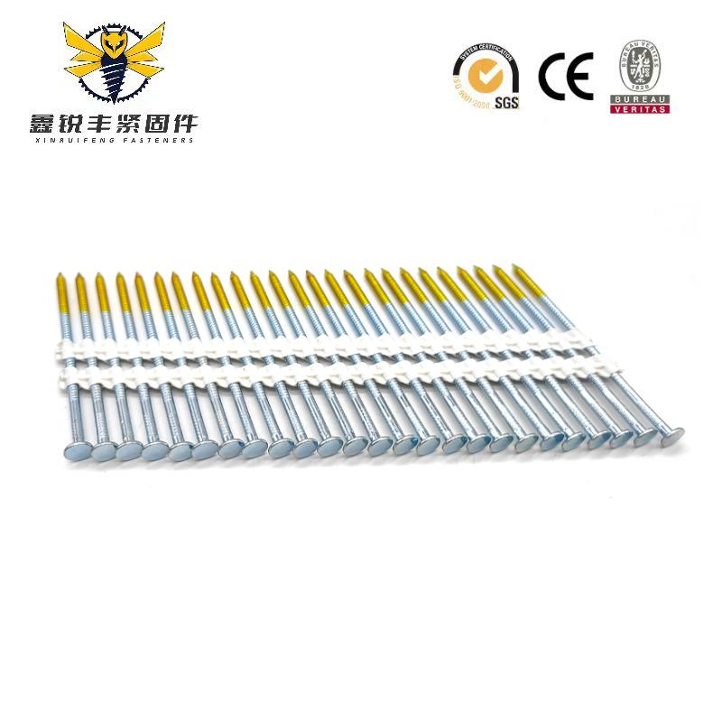 Factory Price Round Head Zinc Plated Ring Shank 21 Degree Plastic Strip Collated Nail