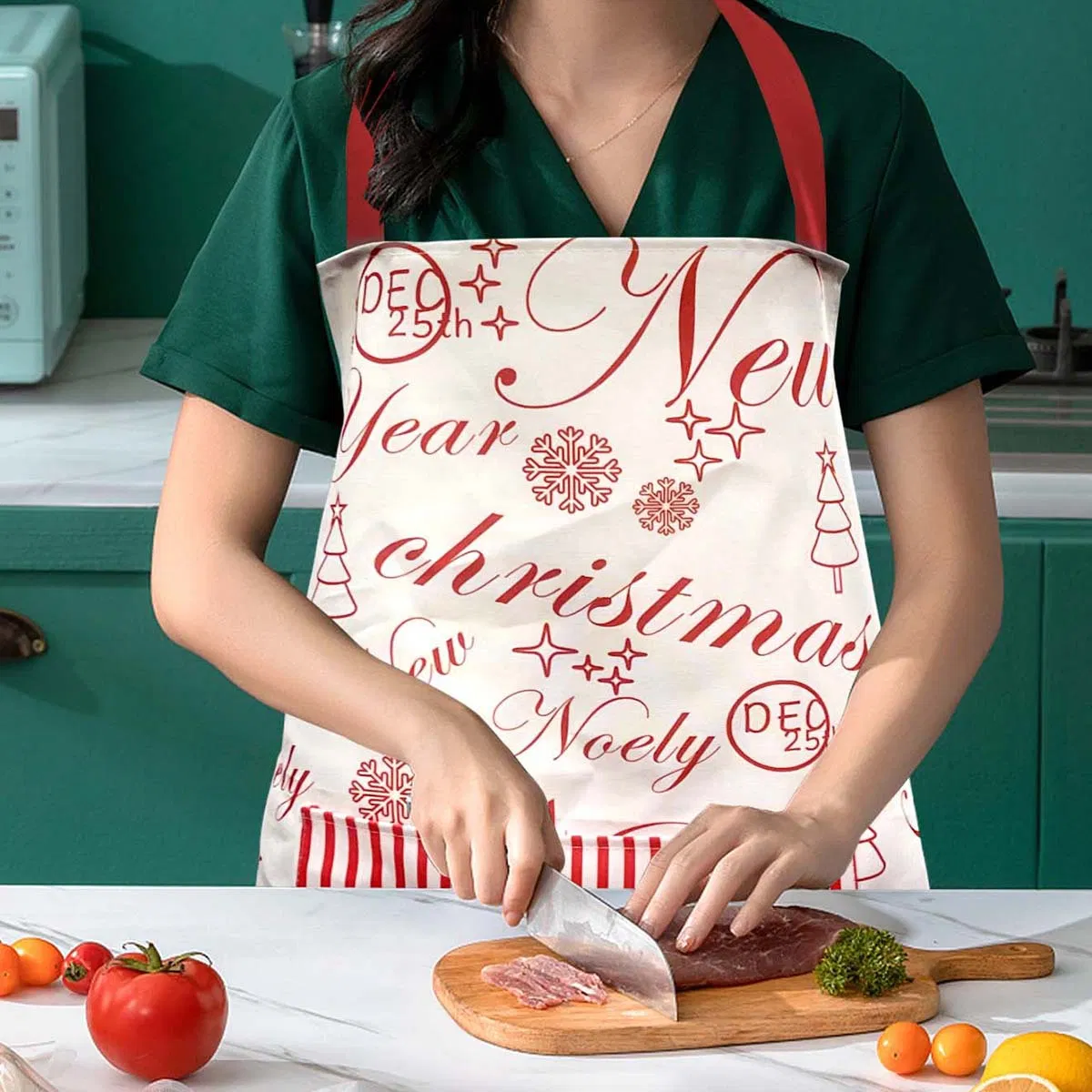 Anti-Stain and Oil-Proof Christmas Printed Thickened Waterproof Waist Skirt Apron Waist