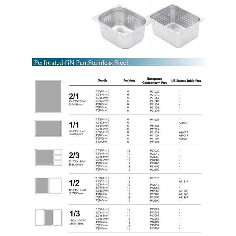 Stainless Steel 1/1 100 Full Size Gastronorm Tray Serving Gn Pan