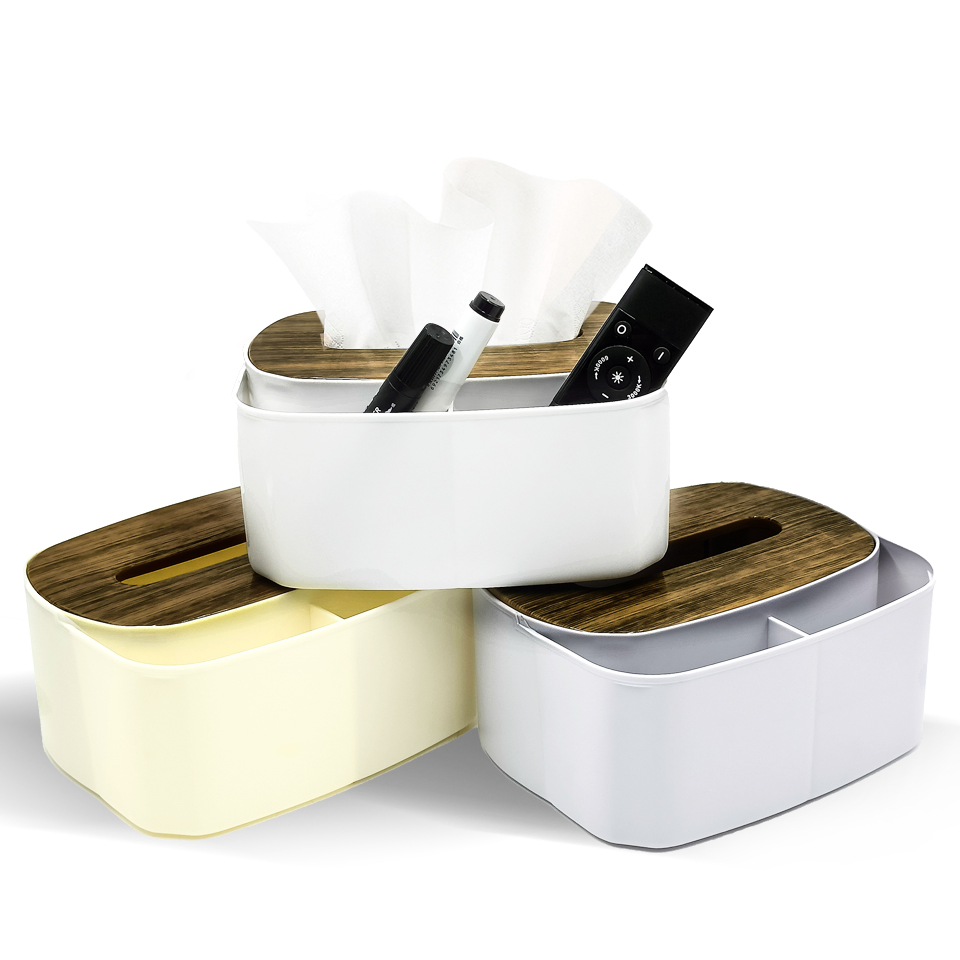 Wood Lid Tissue Box Holder with Storing Room for Little Gadget