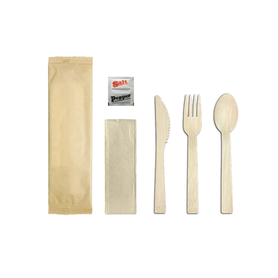 Bio-Degradable Factory Bamboo Knife Spoon Fork Tableware Kit Bamboo Cutlery Set