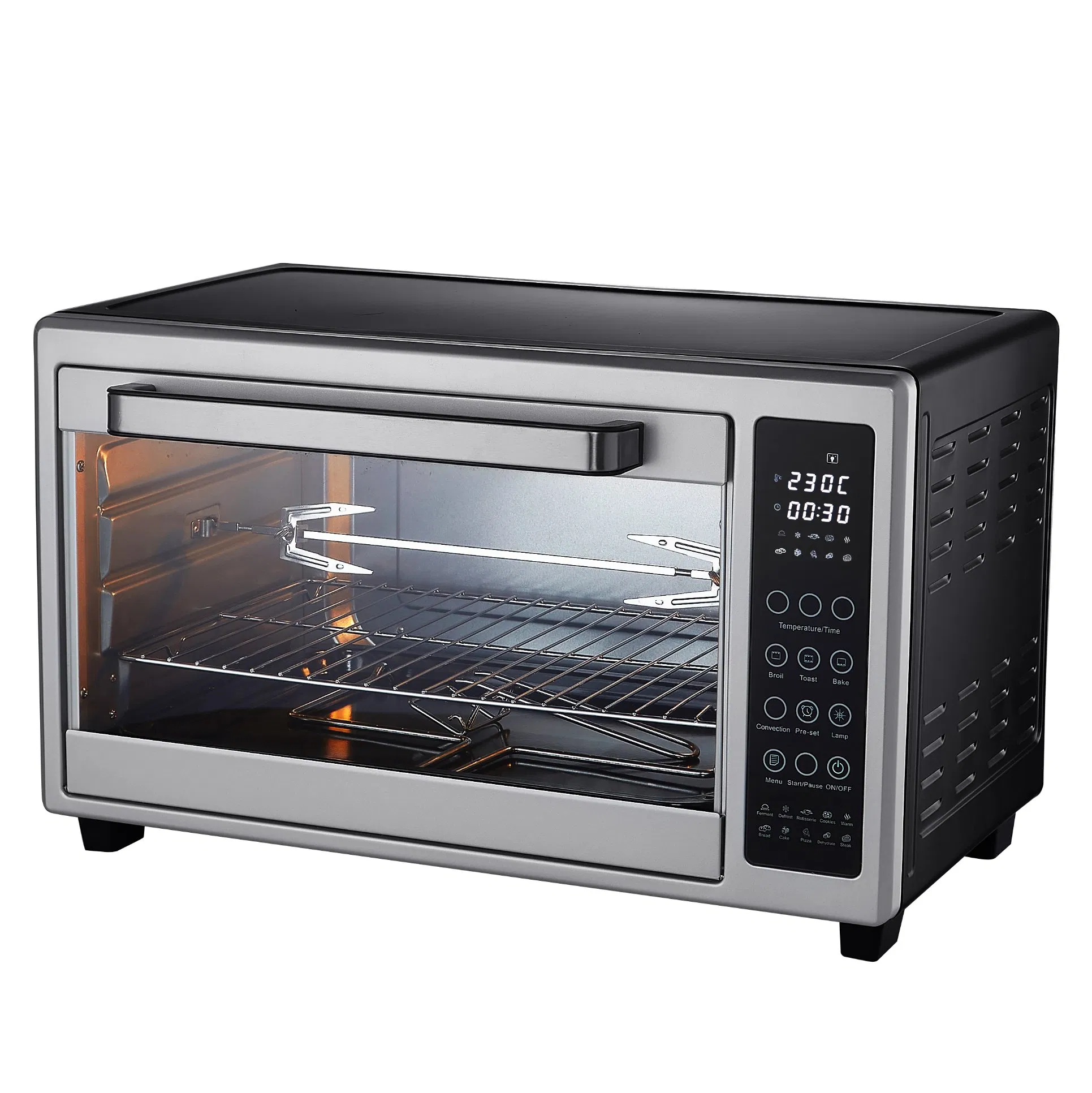 Electric Digital Grill Toaster Oven Rotisserie 120 Minutes Baking Roasting Circulating Air Touch Control