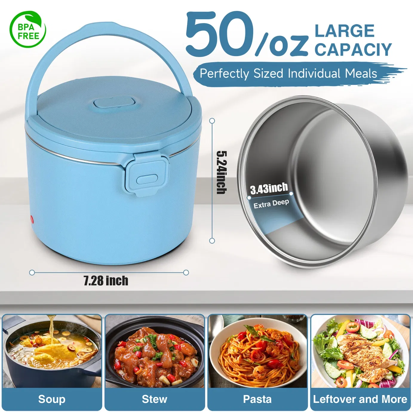 Портативный электрический ланч-бокс 1.5 л с подогревом