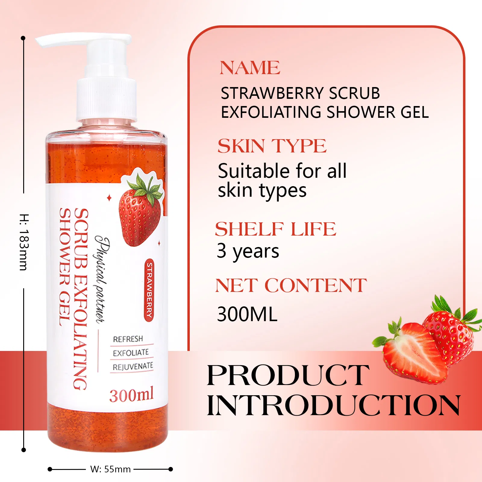 Beauty Cosmetics Body Care Gentle Exfoliation Moisturizing Strawberry Scrub Exfoliating Shower Gel
