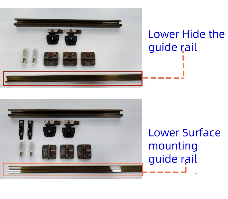 Partition Hidden Sliding Folding Door Hardware System Fitting Kit with Spring Hinge Track Rail for Bifold Wooden Wardrobe Door