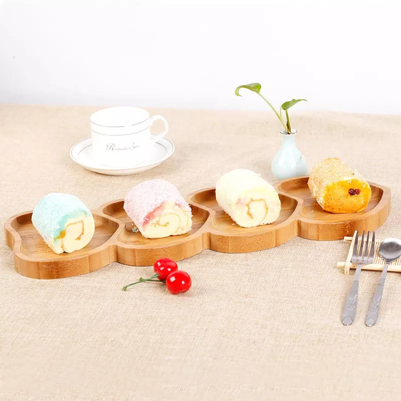 Heart Shape Divided Organic Bamboo Food Compartment Candy Dry Fruit Nut Snack Serving Plate