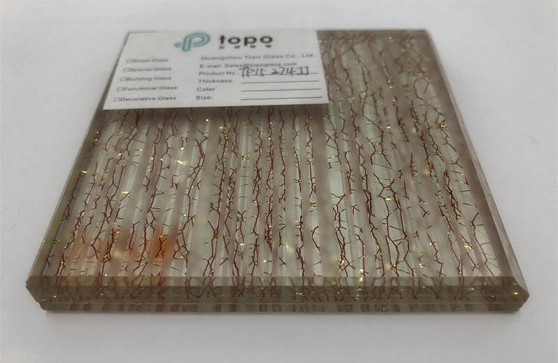 10mm Golden Wire Laminated Wired Decorative Glass (PLW-TP)