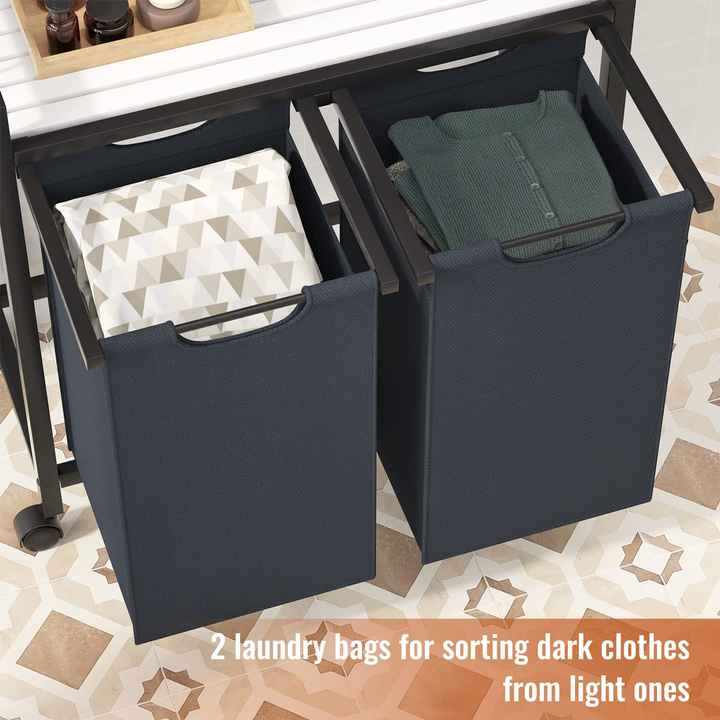 Bamboo Household Modern Creative Black Movable Laundry Basket