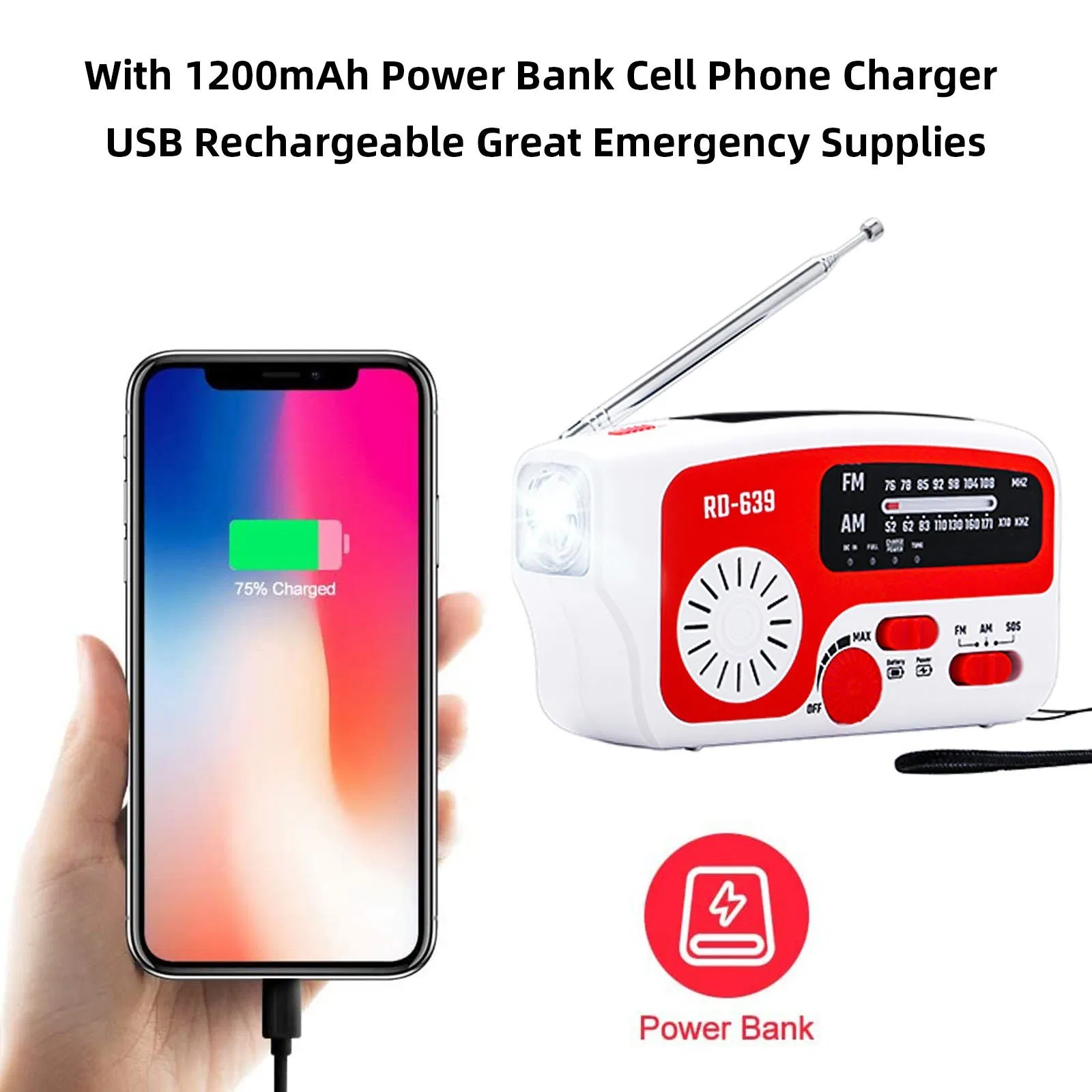 Радио аварийное Rd-639 с фонариком и Power Bank