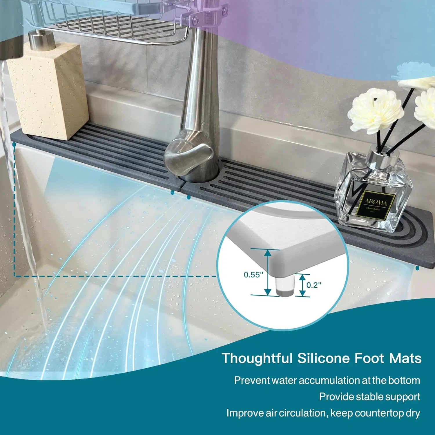 Коврик для раковины из диатомита, быстро сохнет