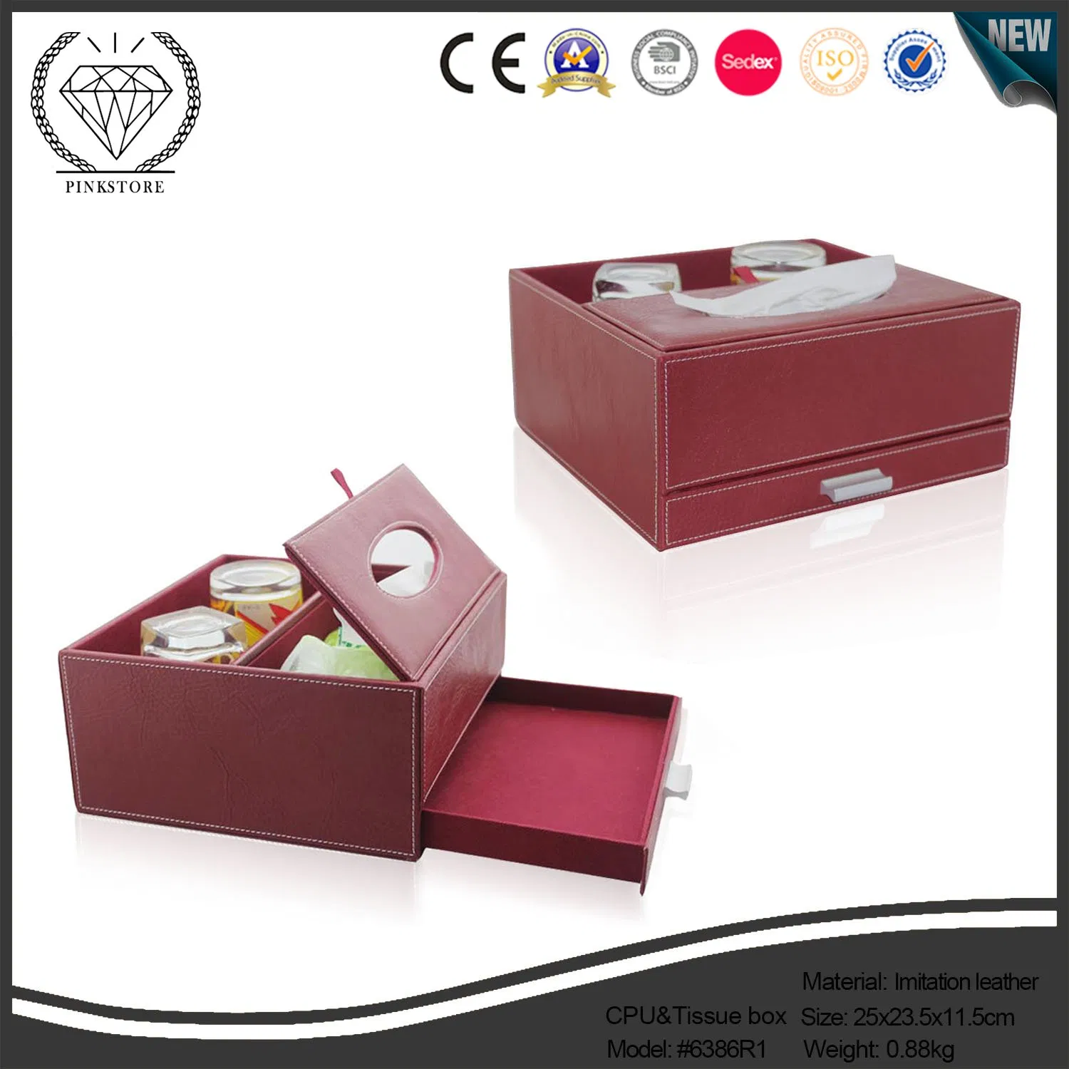 2025 Pink Store Newest Design High Quality Facial Tissue Paper Box Leather Napkin Holder Waterproof Leather Tissue Box Cover for Bathroom/Hotel