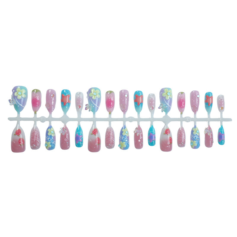 30 Pieces of European and American Fashion Color 3D Flower Manicure French Fresh Almond Nail Press on Nai Wearable Nail
