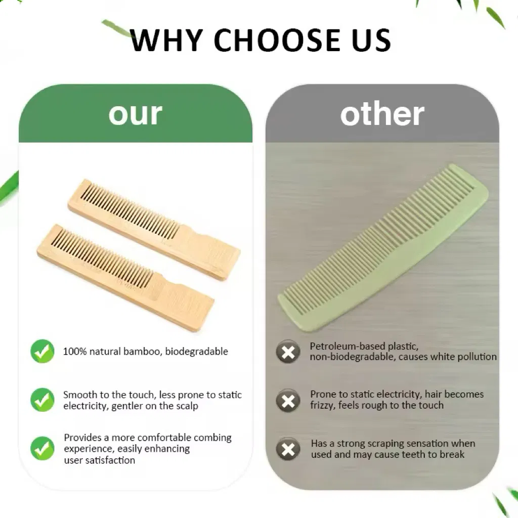 Wholesale Natural, Eco-Friendly, High-Quality Bamboo Hair Care Anti-Static Wide-Tooth Comb