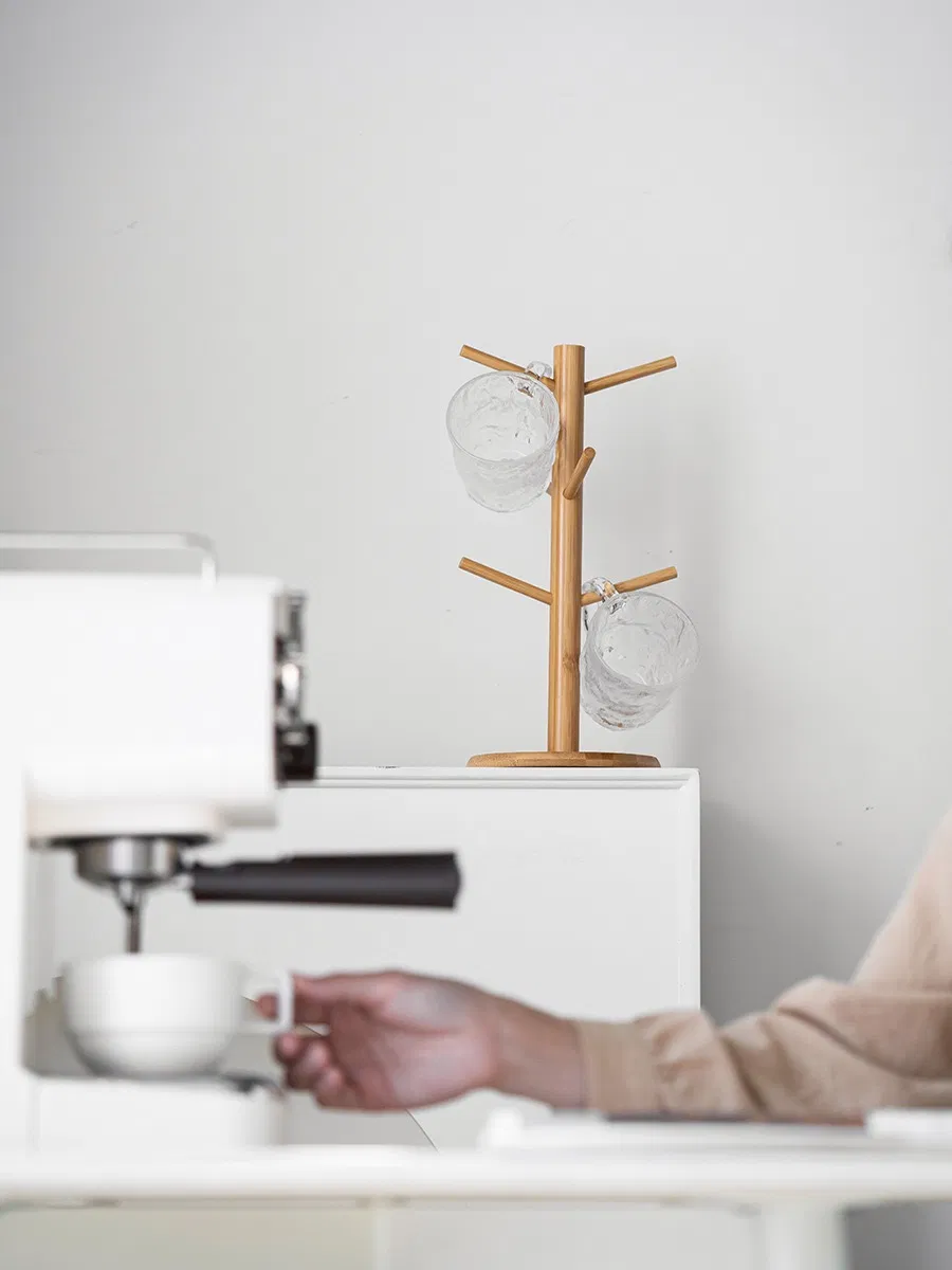Bamboo and Wood Cup Holder, Storage Rack, Inverted Water - Draining Rack for Teacups