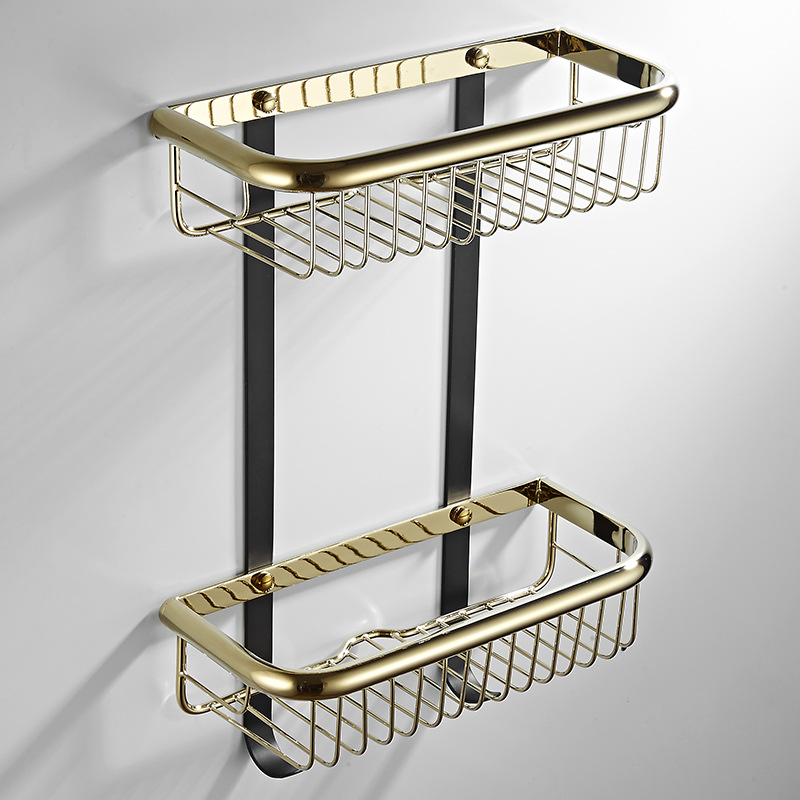 Угловая полка для душа Black and Gold, 2 яруса