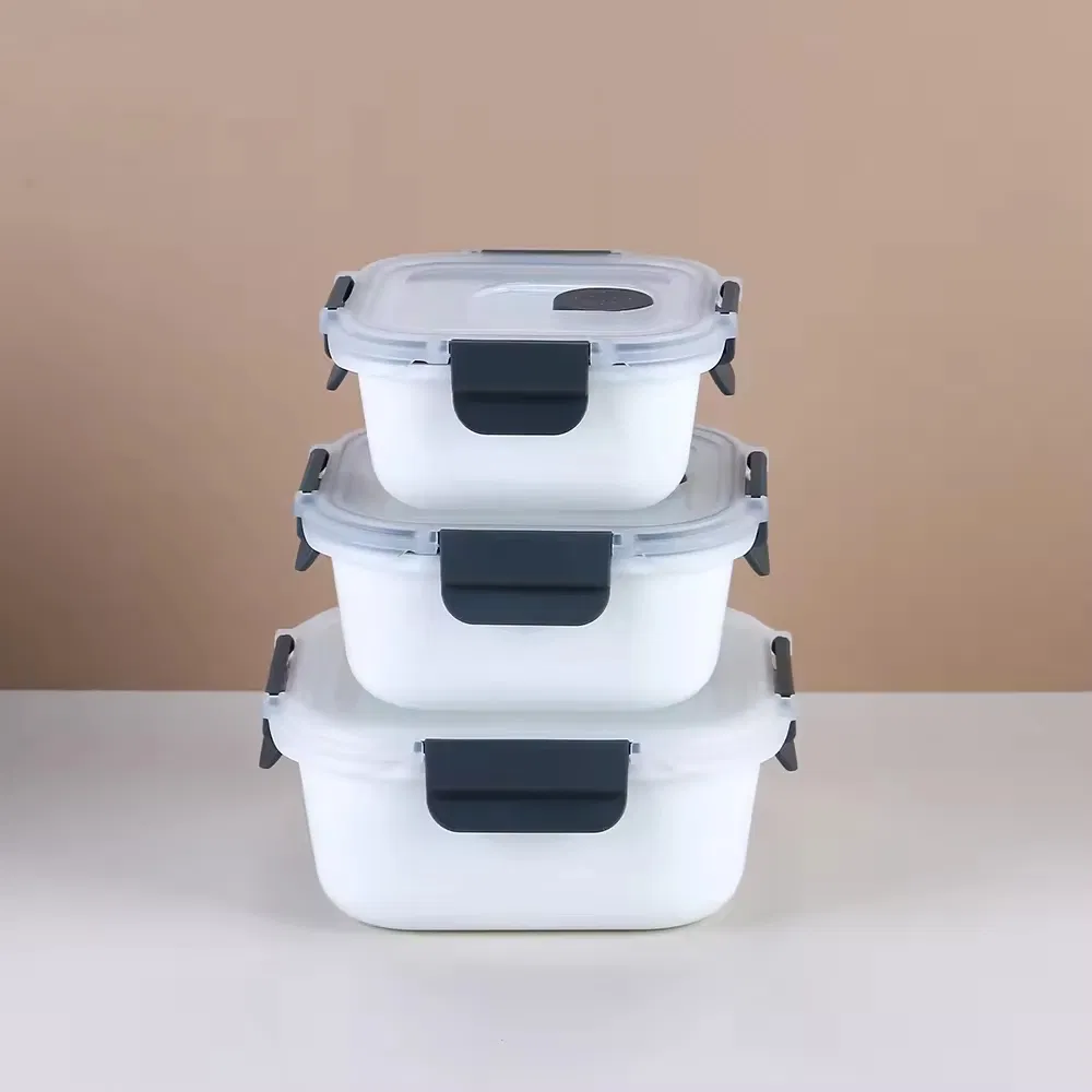 Set of 3 Tempered Opal Glassware Food Containers with Silicone Gaskets