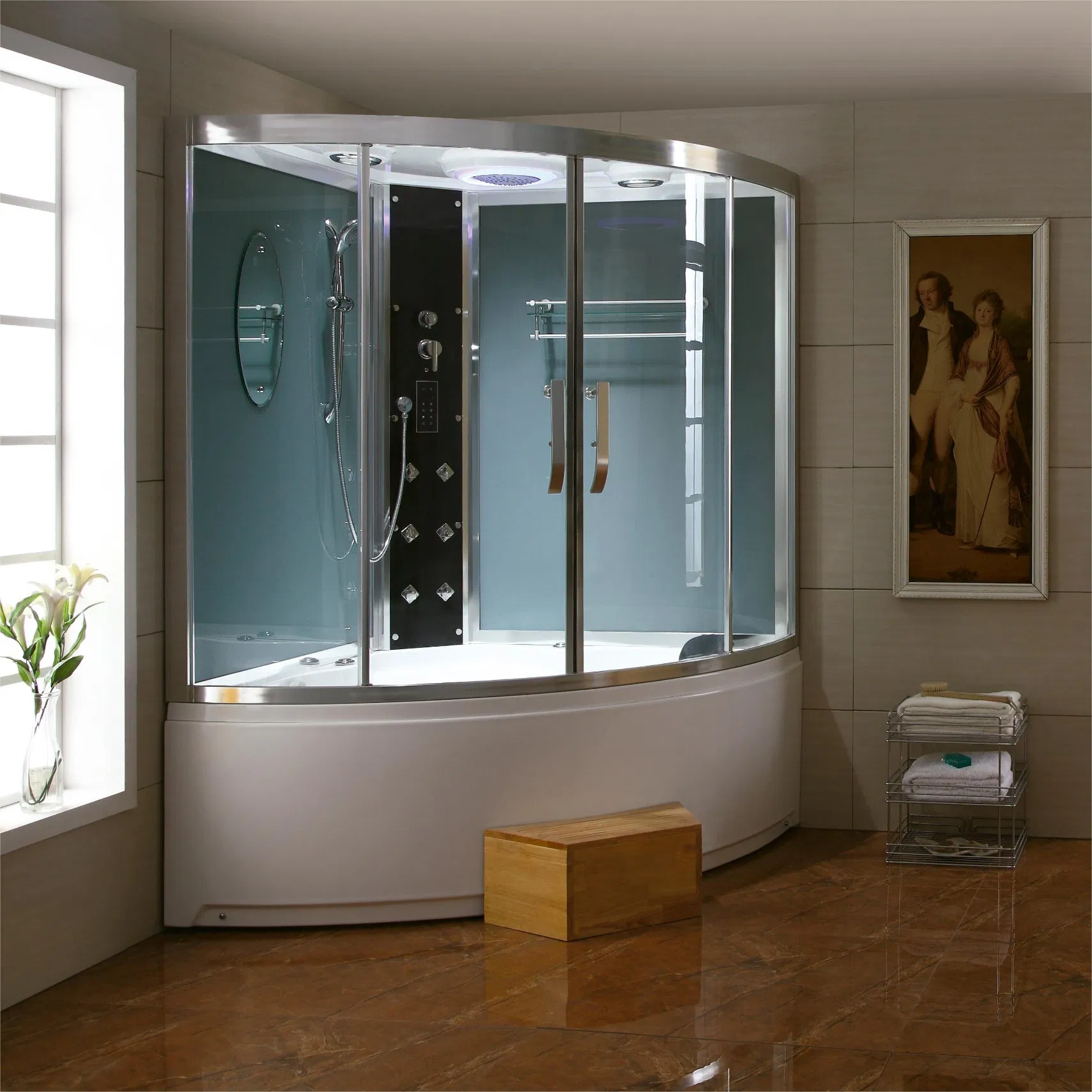 Luxurious Large Fan-Shaped Steamroom with Acrylic Massage Nozzles (QQ7705)