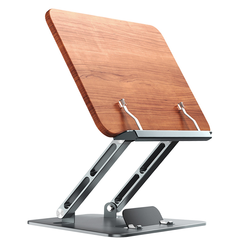 Oatsbasf L12 Wood Grain Metal Book Stand Folding Desktop Book Holder Portable Multi-Angle Adjustable Reading Stand