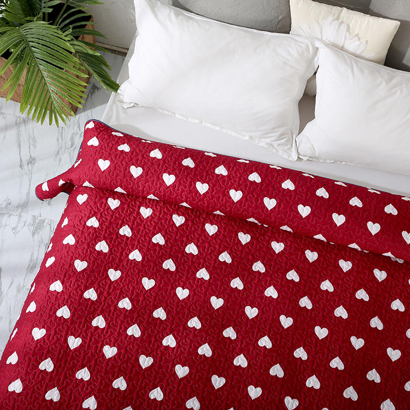 Cheap Price Red Color Heart Printed Embroidery Quilting Bedspread Bed Cover