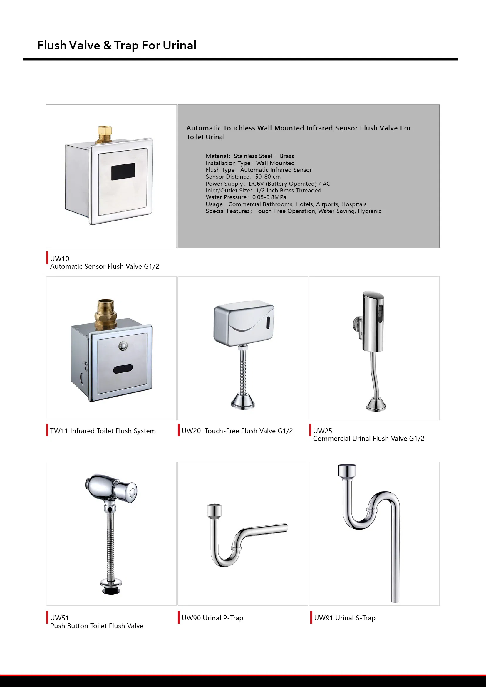 Energy Efficient Touchless Infrared Urinal Flush Valve for Hotels and Malls